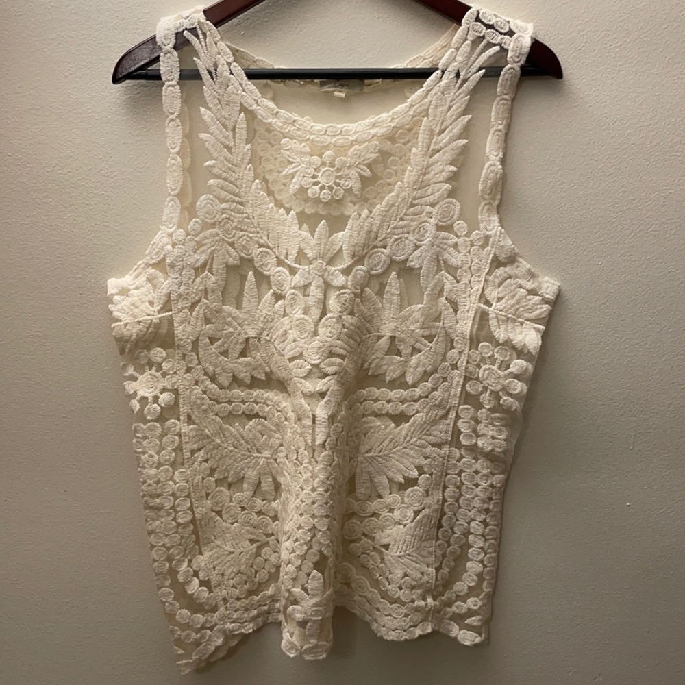 Sheer lace macrame top. See below.